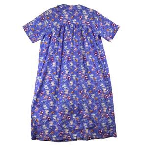 Vintage Carole Nightgown Ladies Med Button Snaps Purple Butterflies Cotton Poly